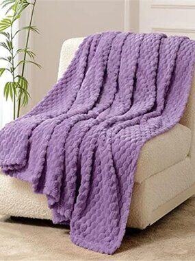 Lavender Faux Fur Fleece Blanket Soft Plush Throw Cozy Lightweight Warm